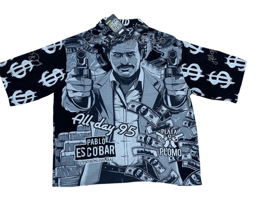 💣 Camisa Pablo Escobar – Blanco & Negro